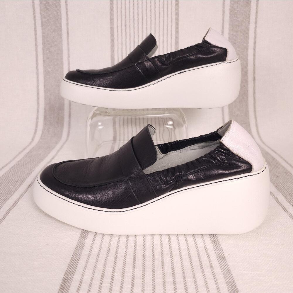 FLY London Loafer Shoes DULI620FLY Womens 9 Black Leather Platform Slip On - Picture 2 of 10